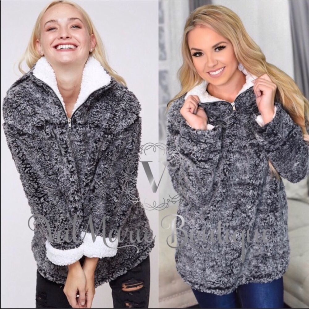 Charcoal fuzzy fleece pullover - Picture 5 of 5